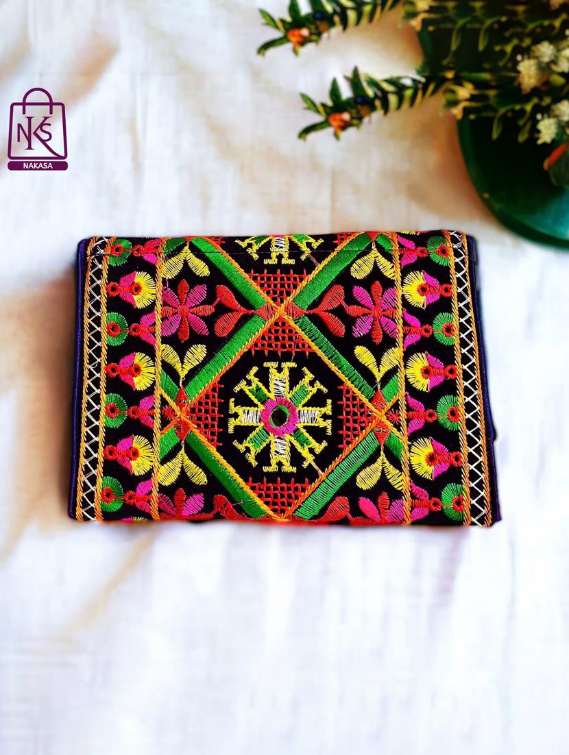 women velvet embroidery clutch with flap closure - 22033611 - Standard Image - 1