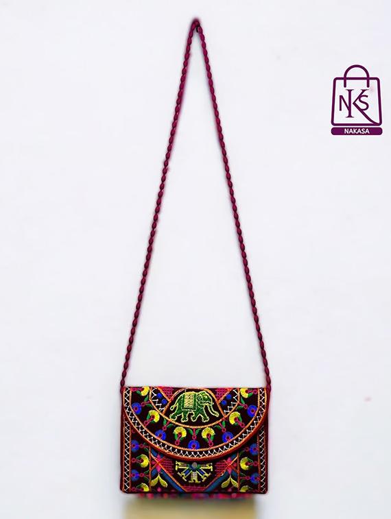 women velvet embroidery clutch with flap closure - 22033612 - Standard Image - 1