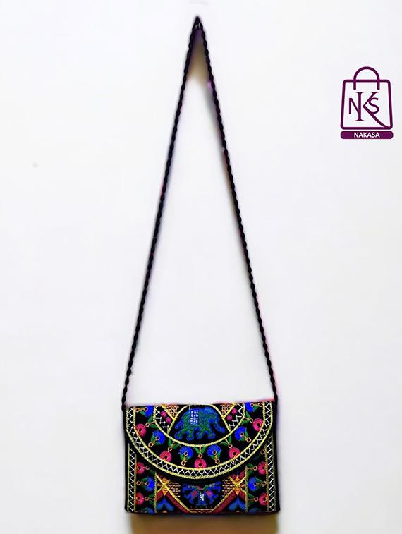 women velvet embroidery clutch with flap closure - 22033613 - Standard Image - 1