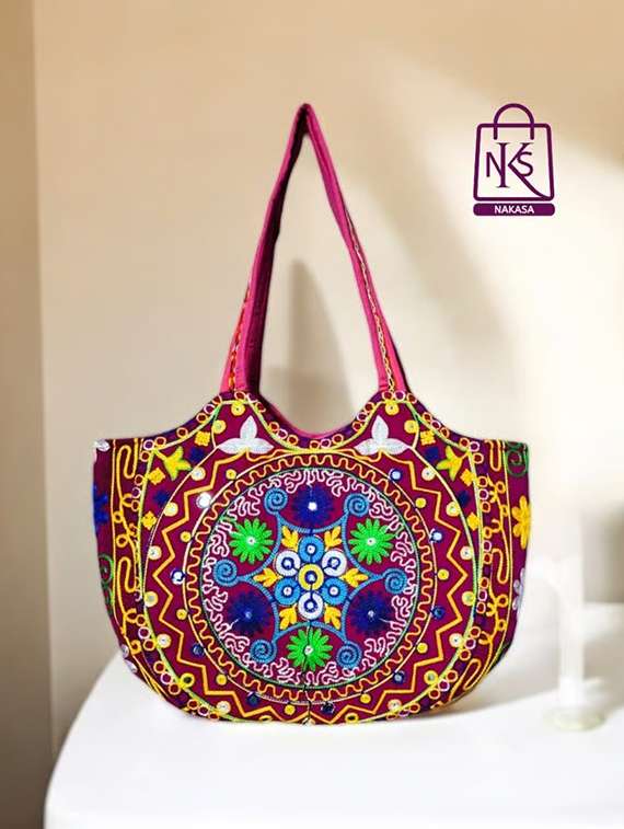 women floral embroidered tote bag