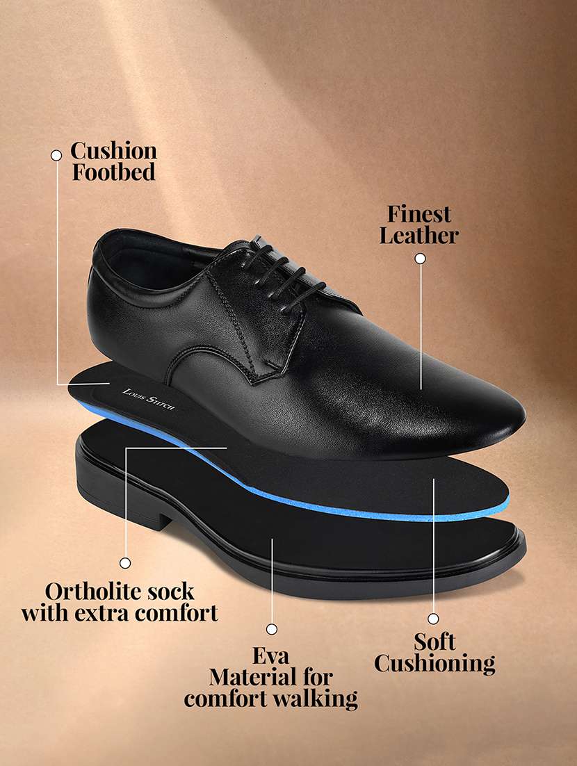 men solid black lace-up derby - 22033695 - Standard Image - 1