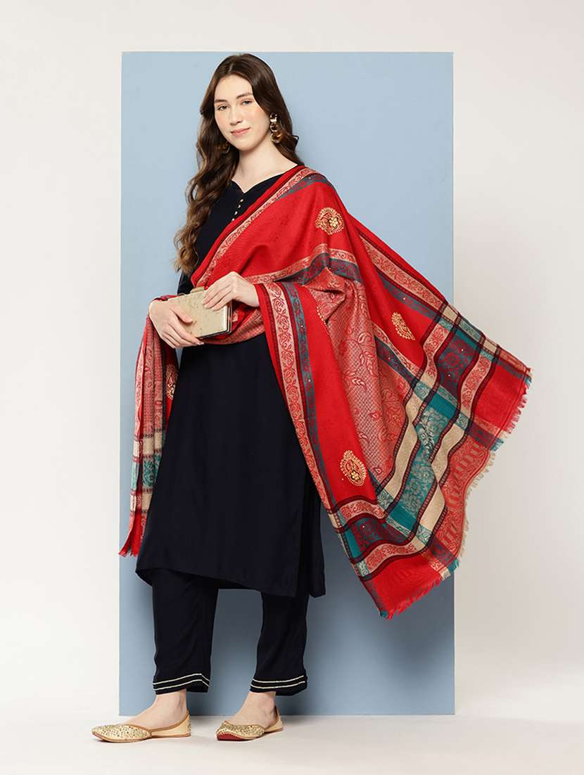 women self design reversible shawl - 22033702 -  Standard Image - 1