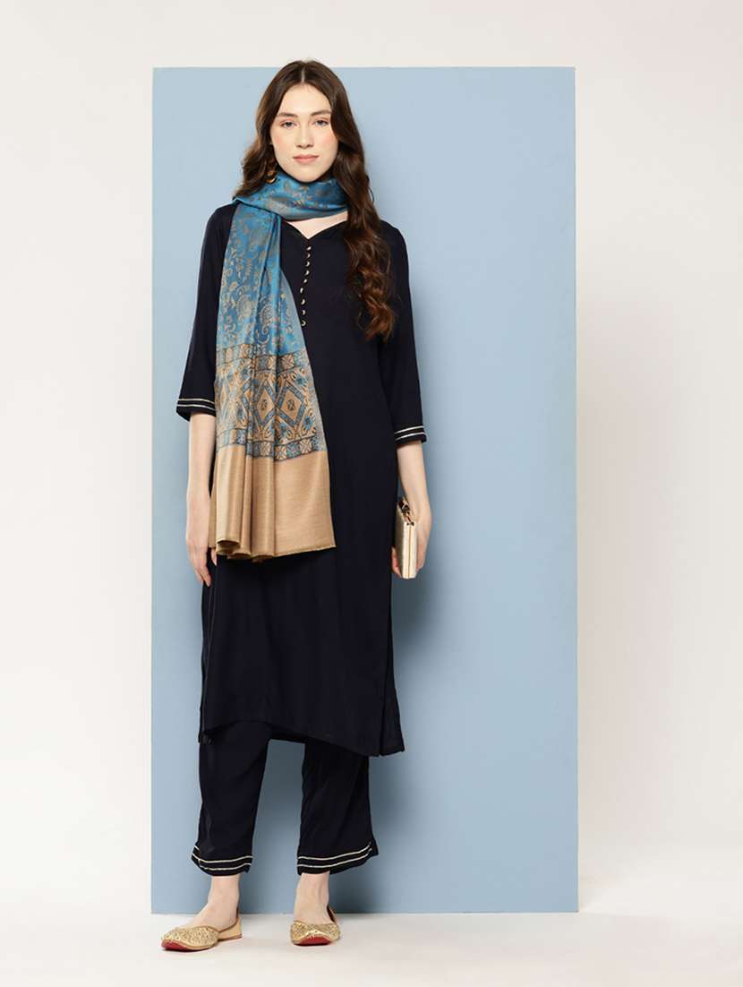 women self design reversible shawl - 22033709 -  Standard Image - 1