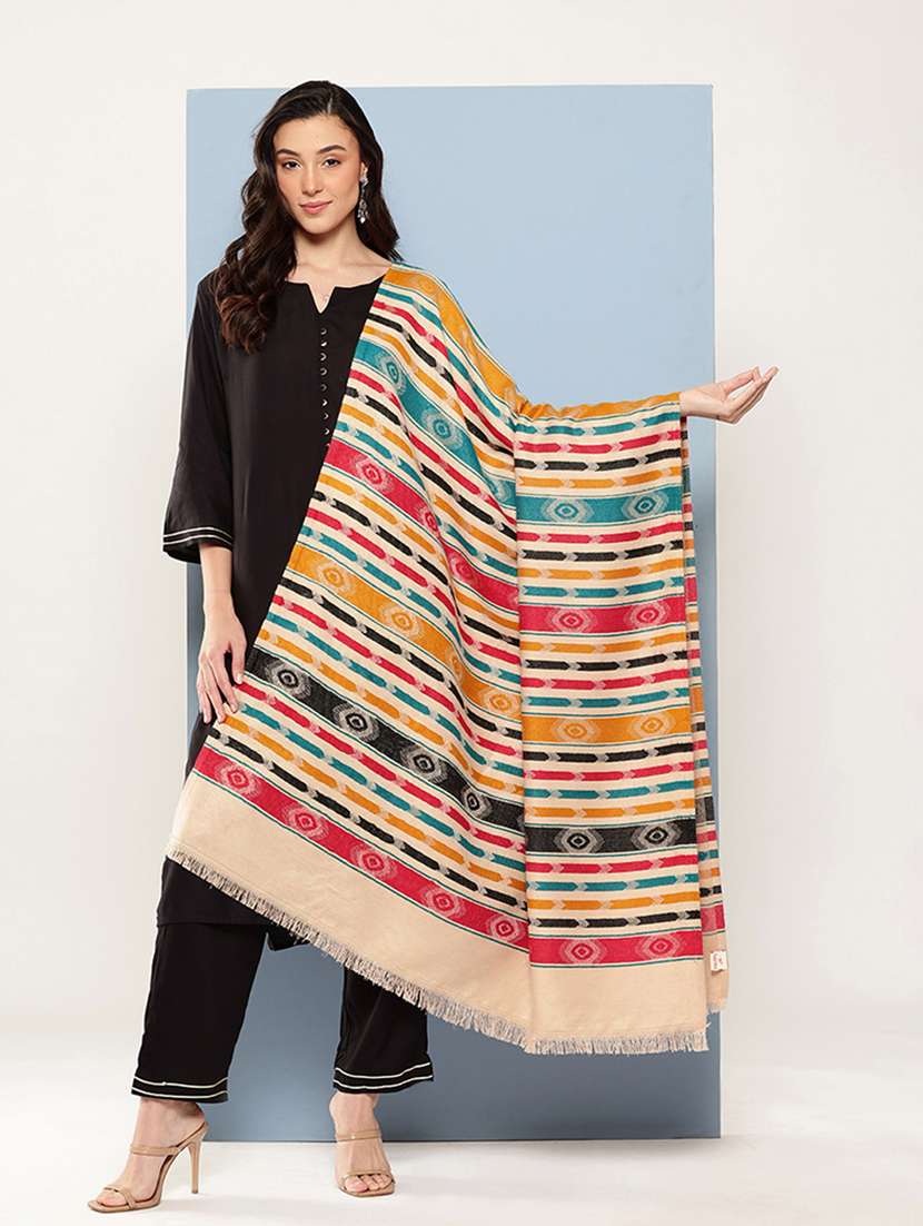 women striped reversible shawl