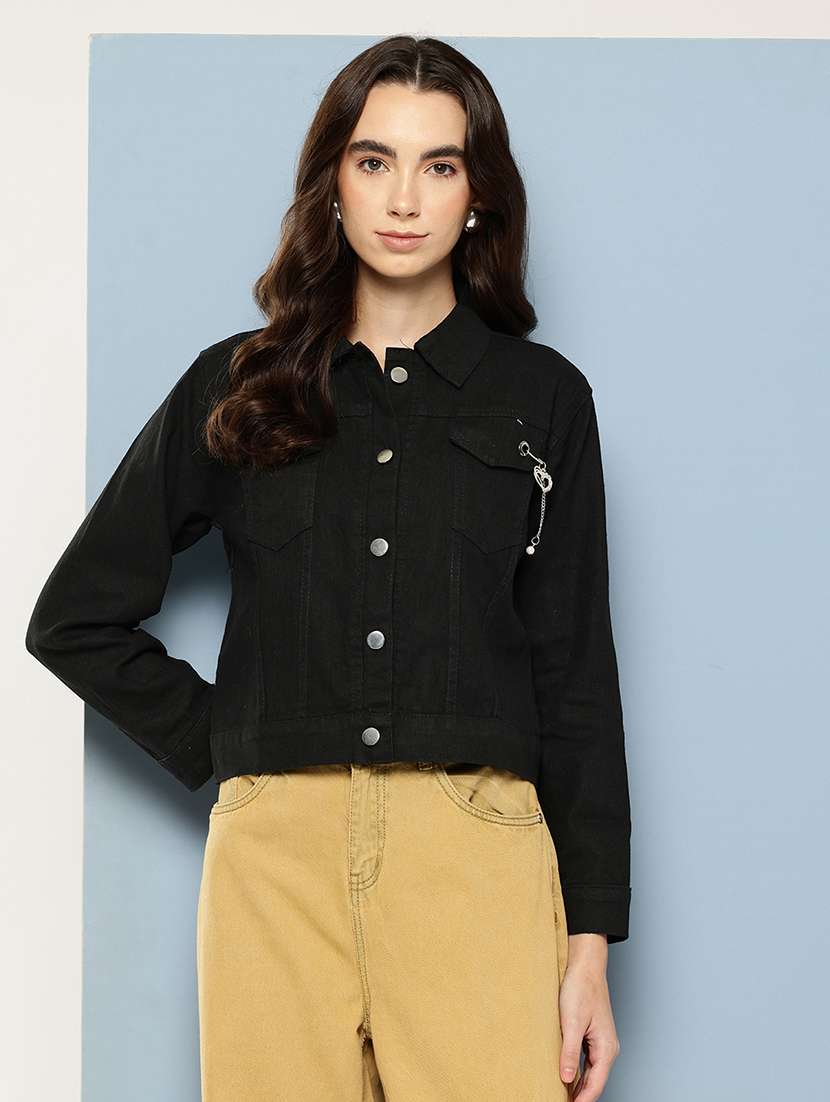 women solid long sleeve denim jacket - 22033736 - Zoom Image - 0