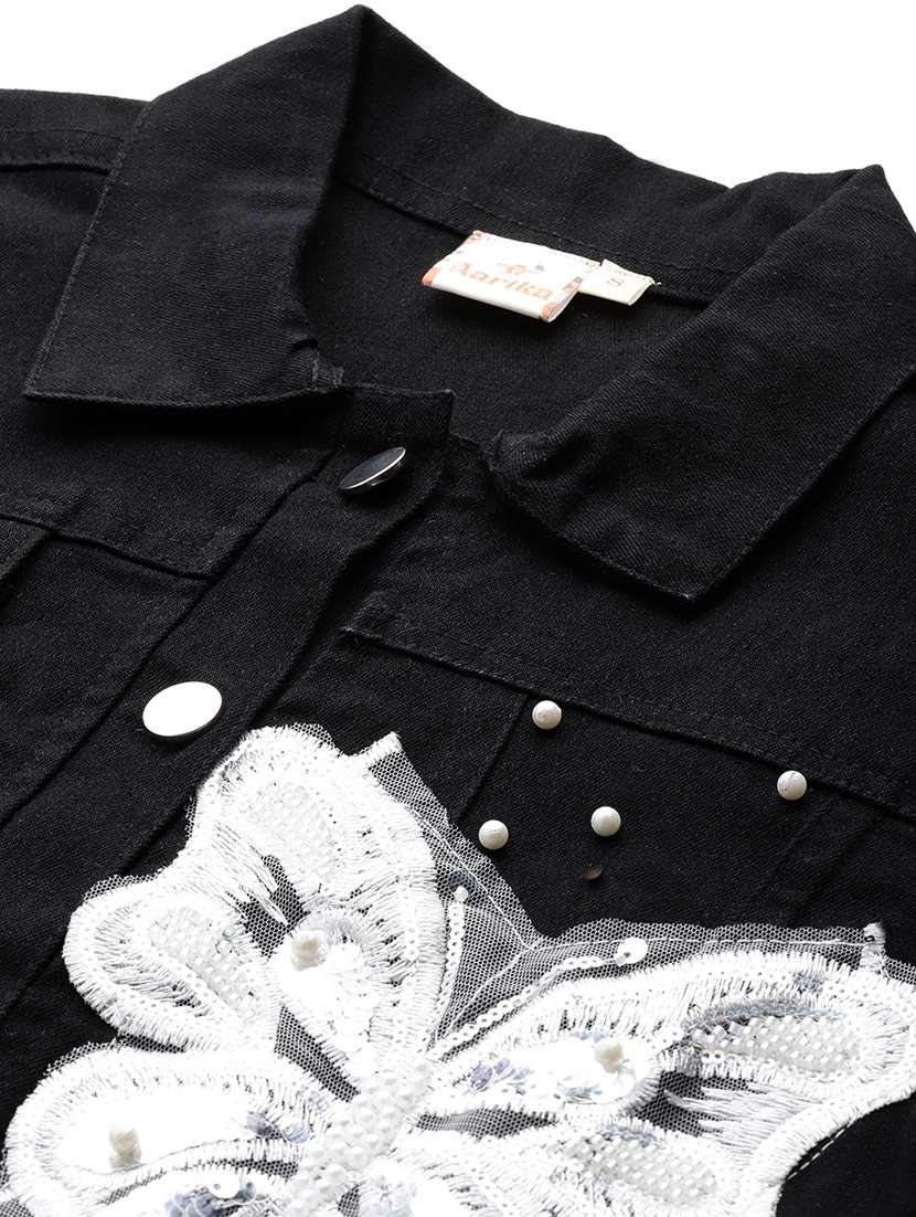 women solid with work long sleeve denim jacket - 22033737 -  Standard Image - 4