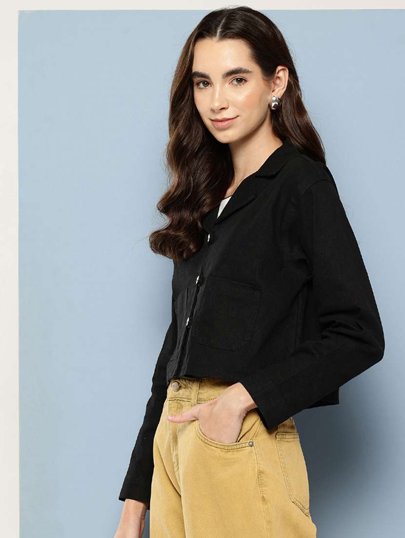 women solid long sleeve denim jacket - 22033739 -  Standard Image - 1