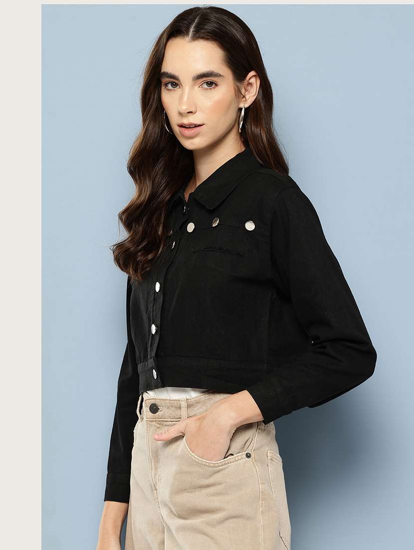 women solid long sleeve denim jacket - 22033740 -  Standard Image - 1