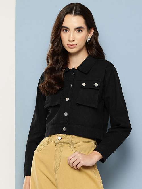 women solid long sleeve denim jacket - 22033742 - Standard Image - 0