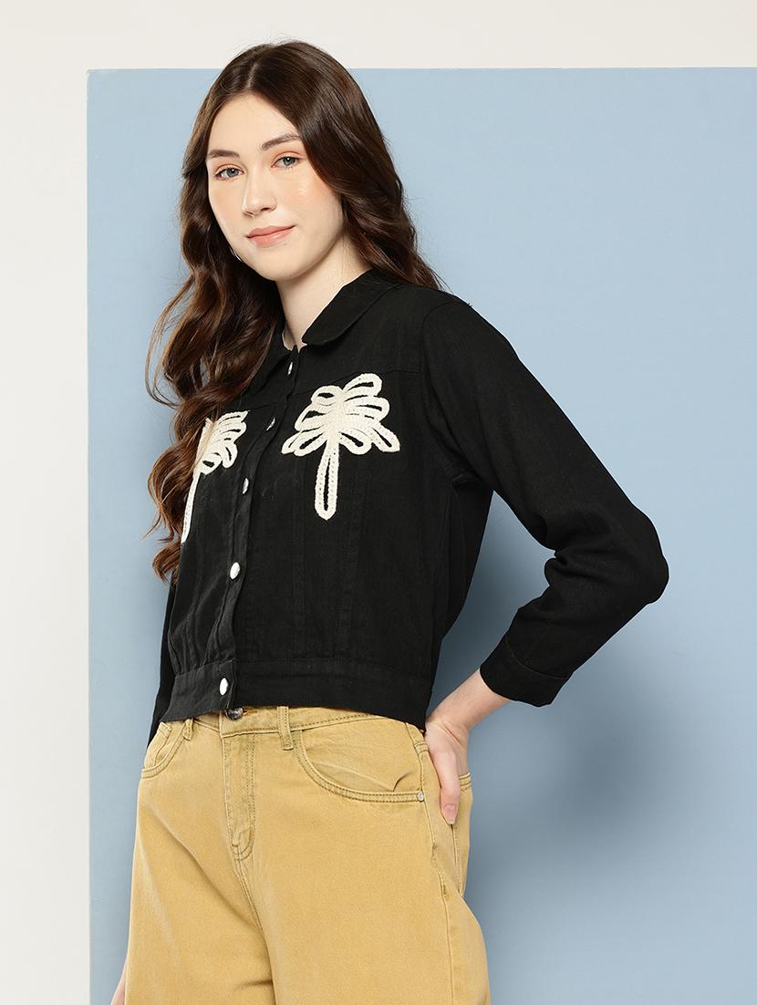 women solid with work long sleeve denim jacket - 22033743 - Standard Image - 1