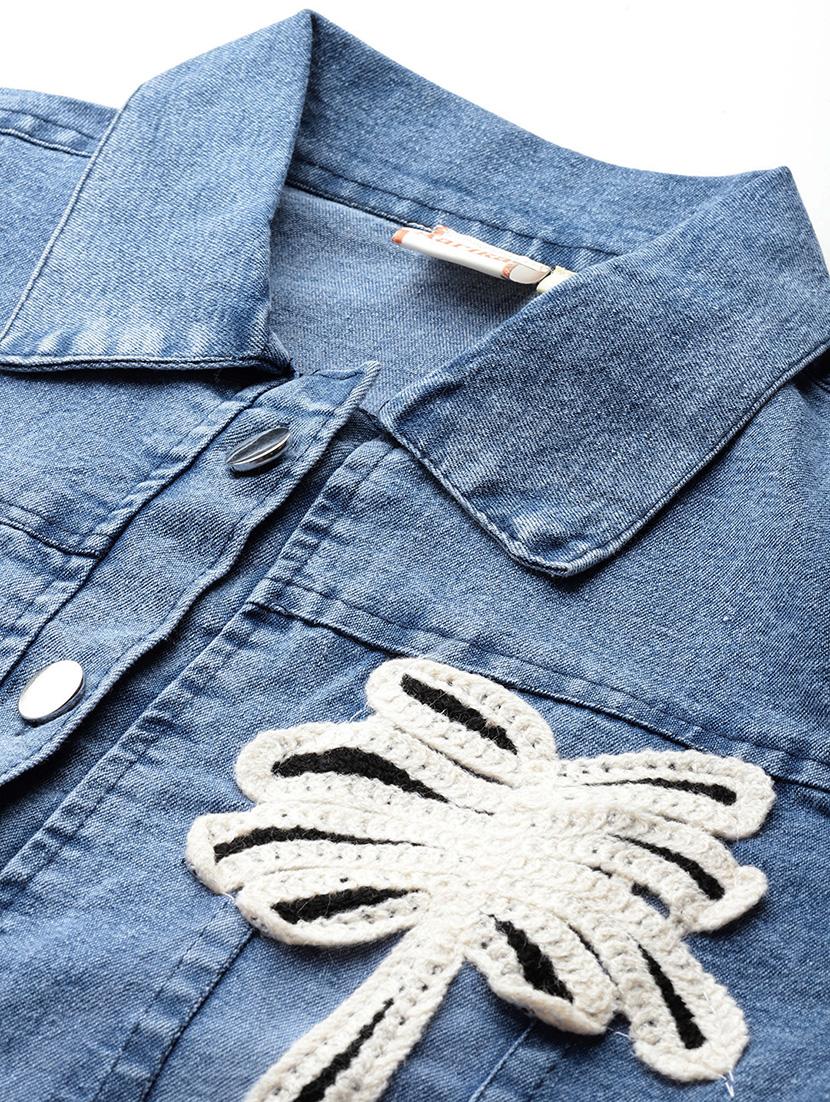 women solid with work long sleeve denim jacket - 22033744 - Standard Image - 4