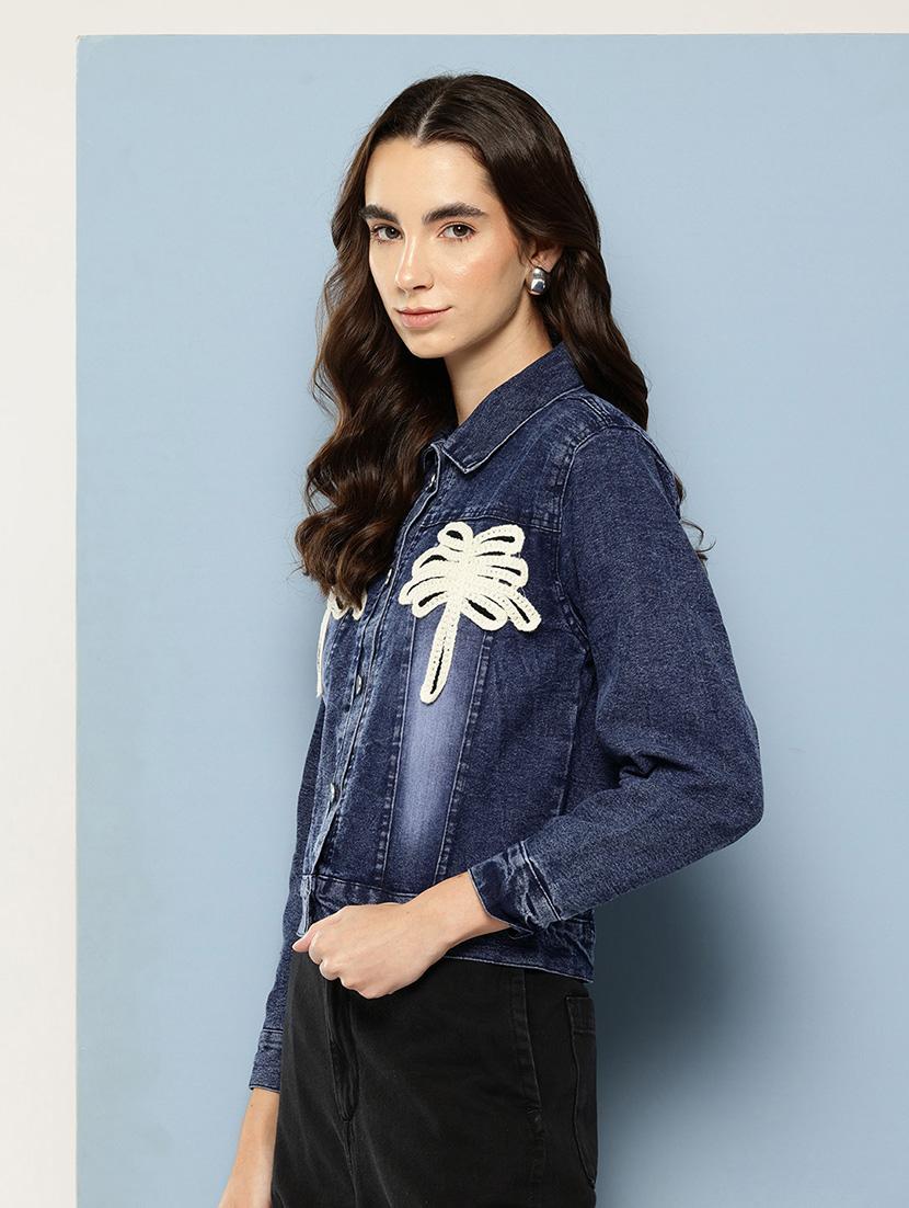 women solid with work long sleeve denim jacket - 22033745 - Standard Image - 1