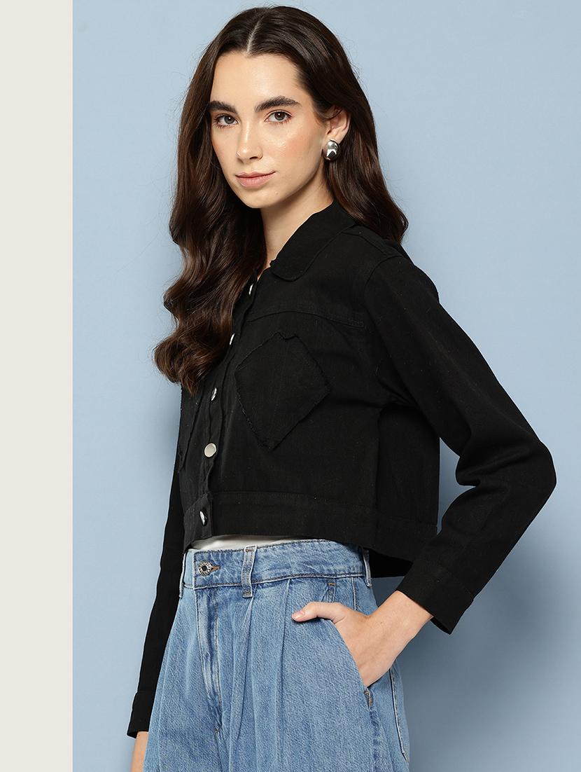 women solid long sleeve denim jacket - 22033746 - Standard Image - 1