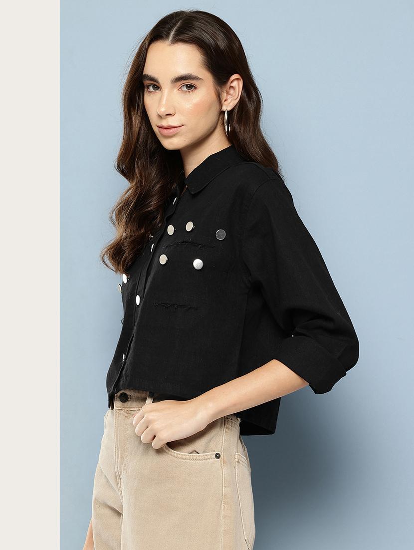 women solid long sleeve denim jacket - 22033747 - Standard Image - 1