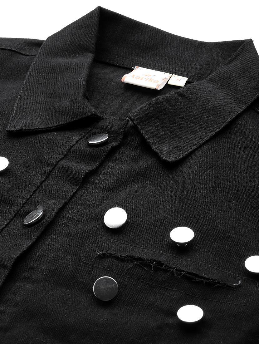 women solid long sleeve denim jacket - 22033747 - Standard Image - 4