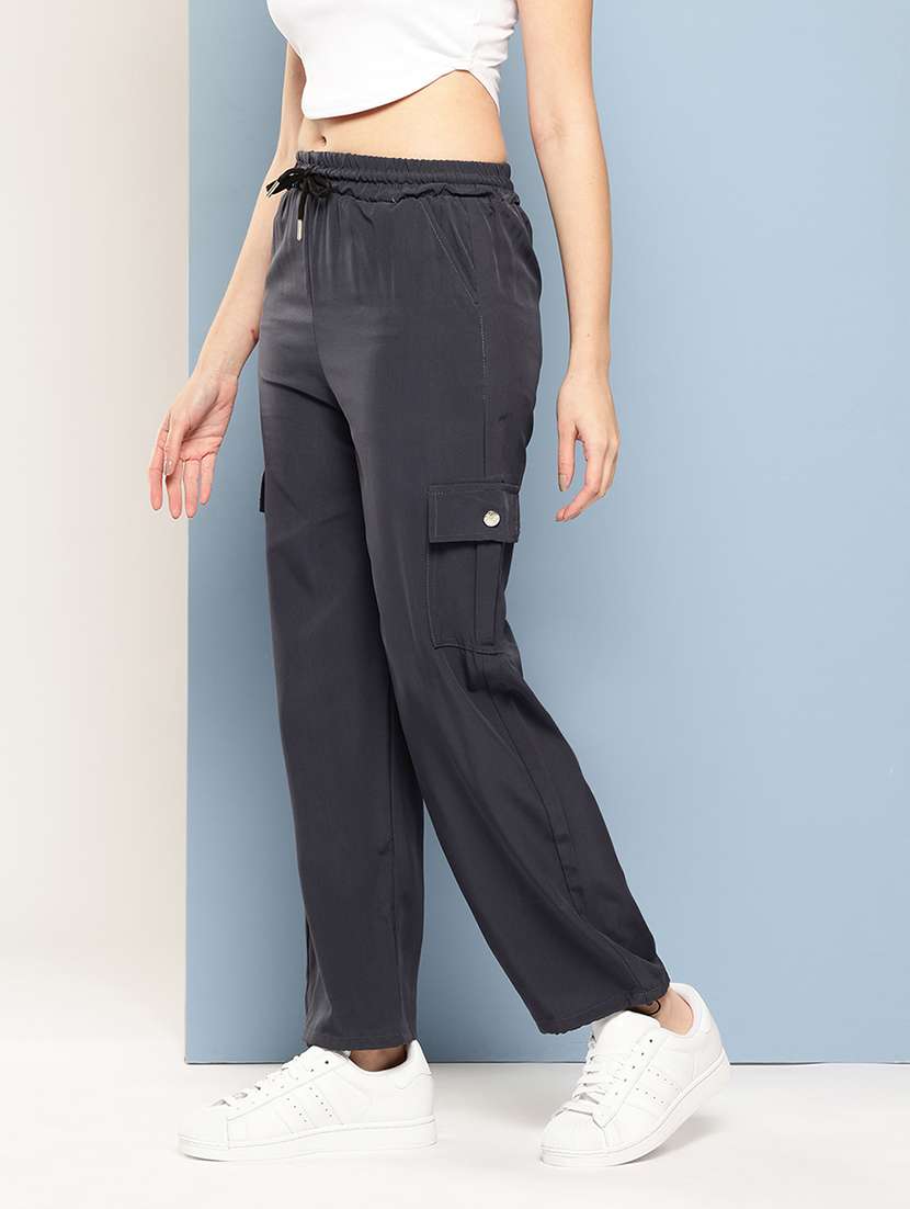 women solid mid rise relaxed fit cargo - 22033750 -  Standard Image - 1