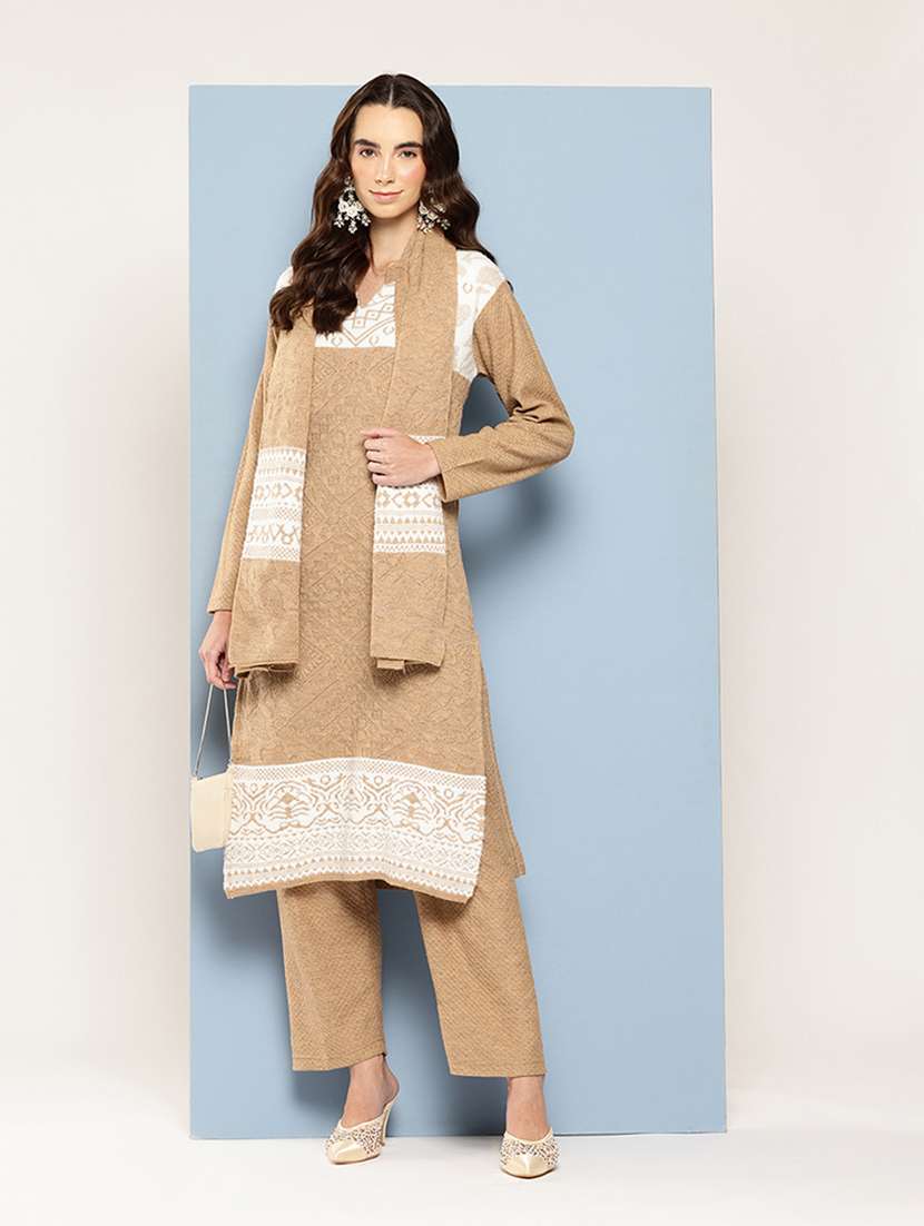 women self design long sleeve kurta pant with dupatta set - 22033753 -  Standard Image - 1