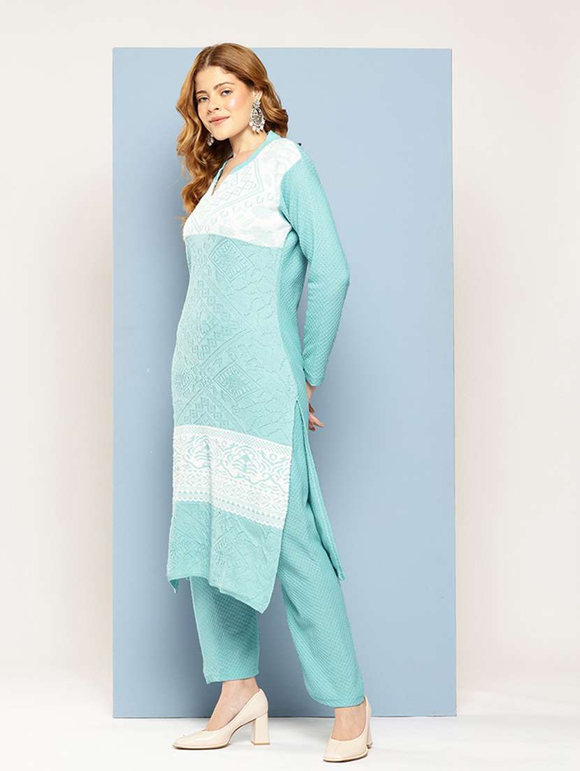 women self design long sleeve kurta pant with dupatta set - 22033754 -  Standard Image - 1
