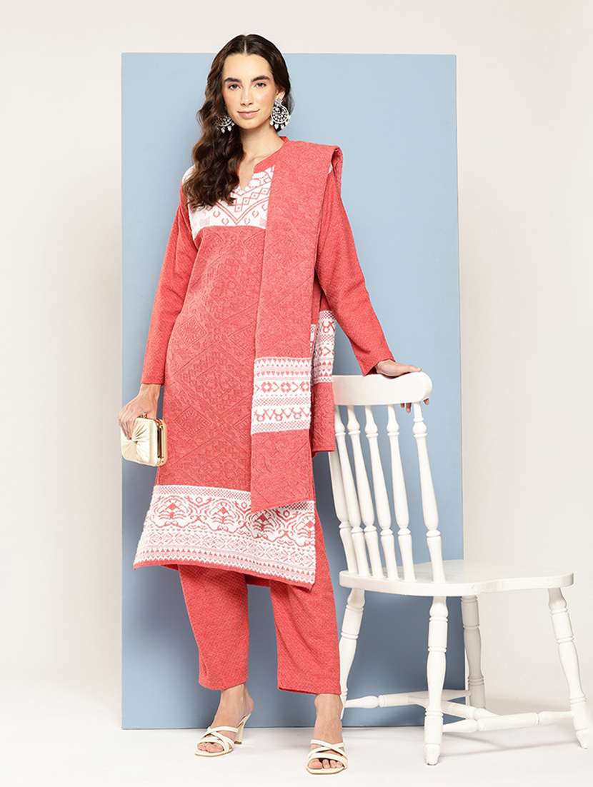 women self design long sleeve kurta pant with dupatta set - 22033755 - Standard Image - 1