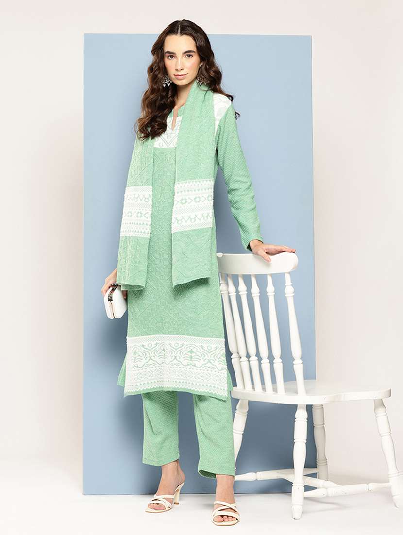 women self design long sleeve kurta pant with dupatta set - 22033756 -  Standard Image - 1