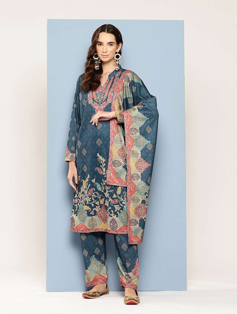 blue cotton blend kurta pant set ethnic suit - 22033758 -  Standard Image - 1