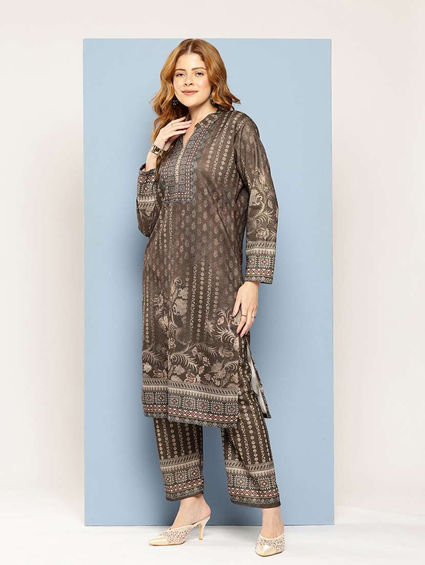 women self design long sleeve kurta pant with dupatta set - 22033759 -  Standard Image - 1