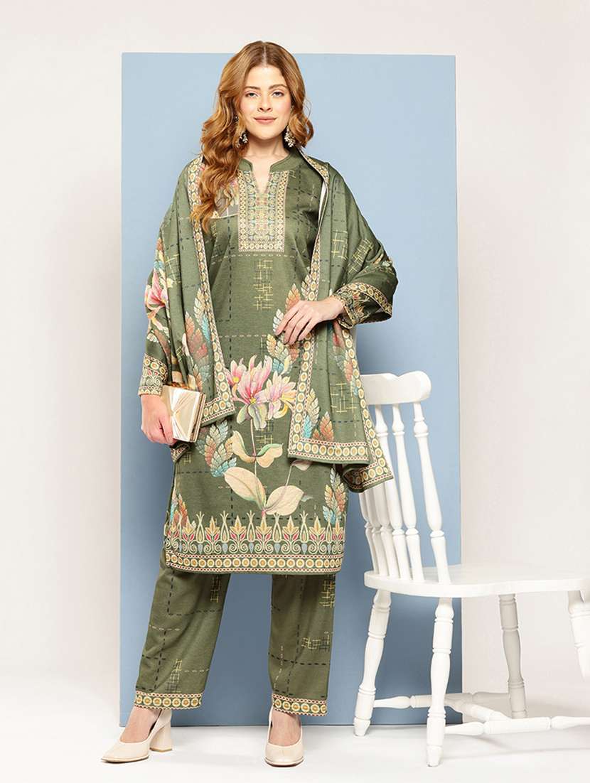 women self design long sleeve kurta pant with dupatta set - 22033761 -  Standard Image - 1