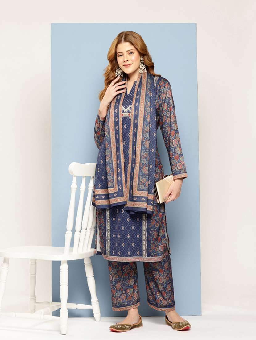 women self design long sleeve kurta pant with dupatta set - 22033762 -  Standard Image - 1