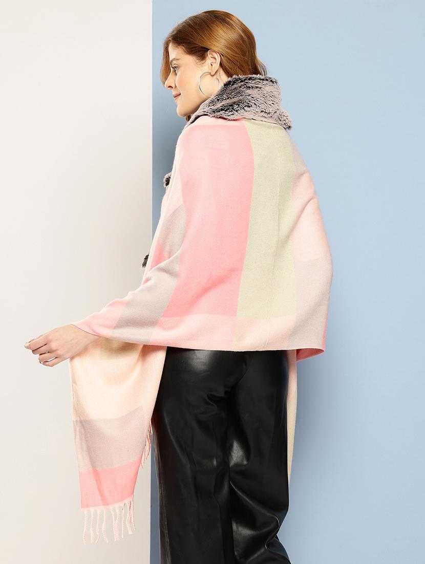 women self designed pink wool poncho - 22033766 -  Standard Image - 1