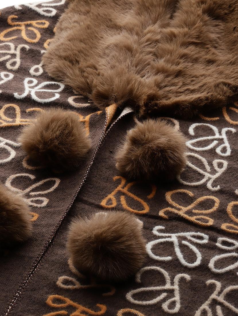 women self designed brown wool poncho - 22033768 - Standard Image - 4
