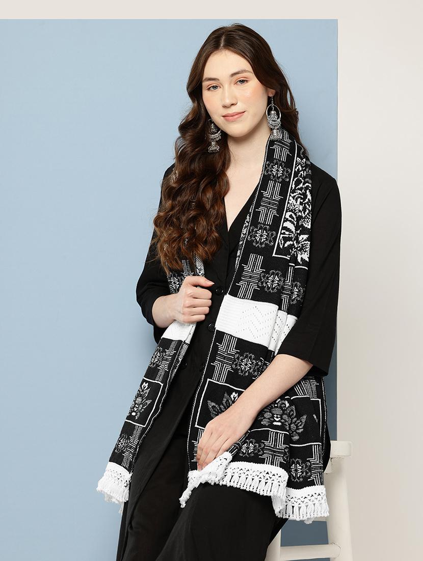 women black self designed wool stole - 22033772 -  Standard Image - 1