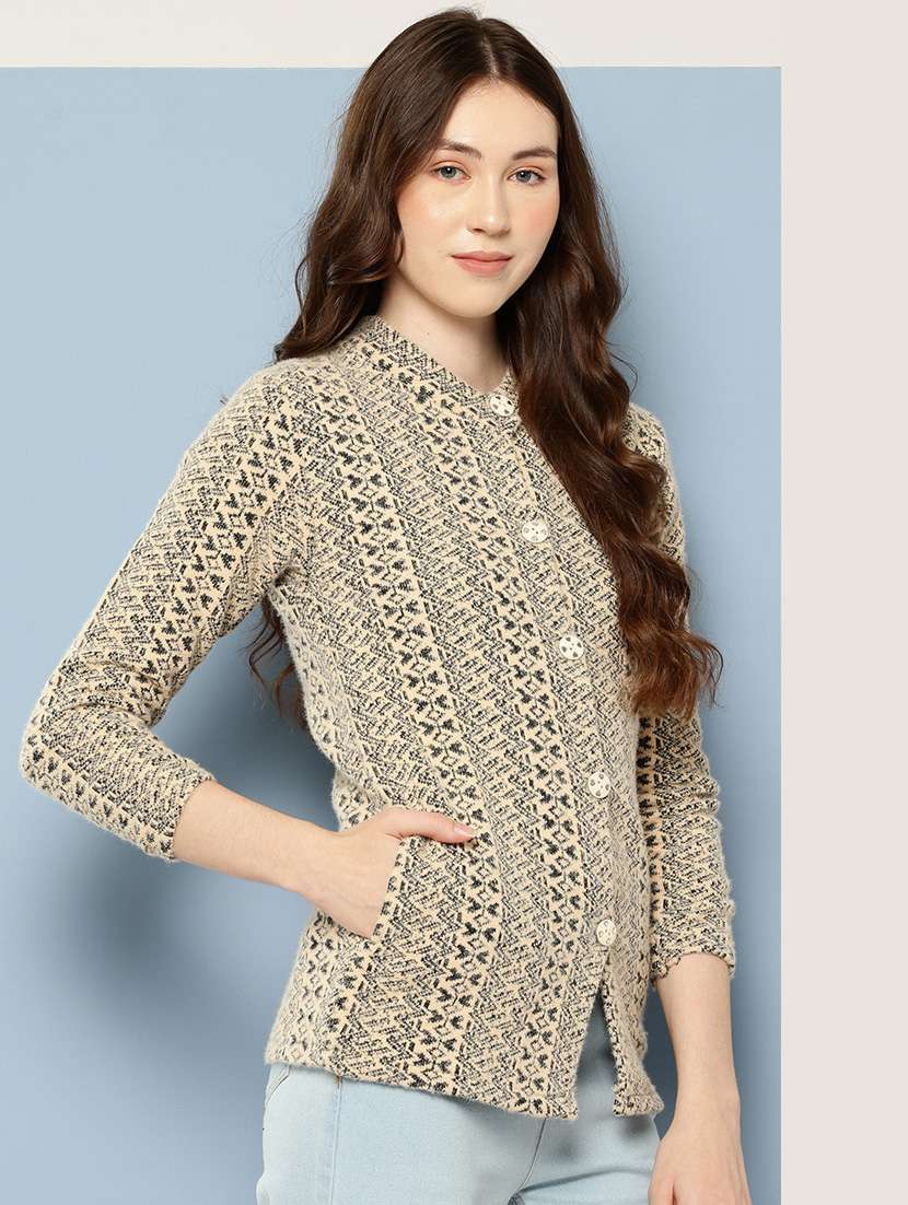 women self design long sleeve cardigan - 22033780 -  Standard Image - 1