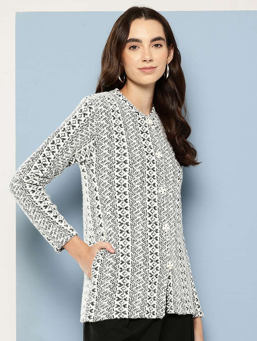 women self design long sleeve cardigan - 22033784 -  Standard Image - 1