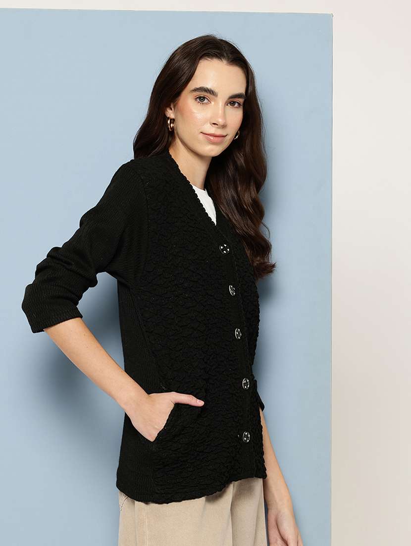 women self design long sleeve cardigan - 22033785 -  Standard Image - 1