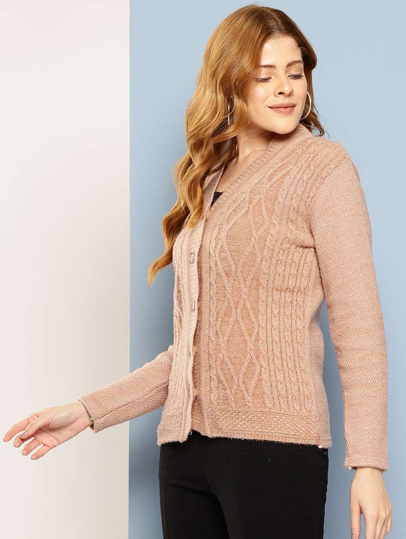 women self design long sleeve cardigan - 22033788 -  Standard Image - 1