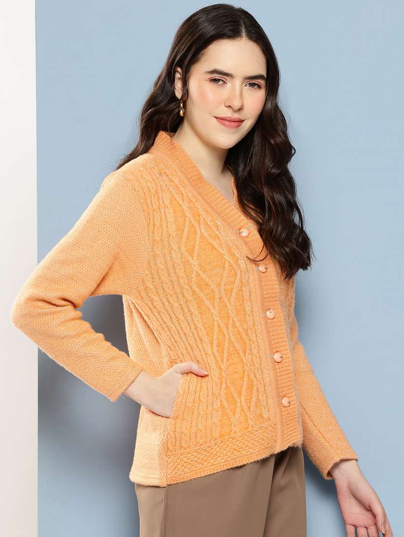 women self design long sleeve cardigan - 22033792 -  Standard Image - 1