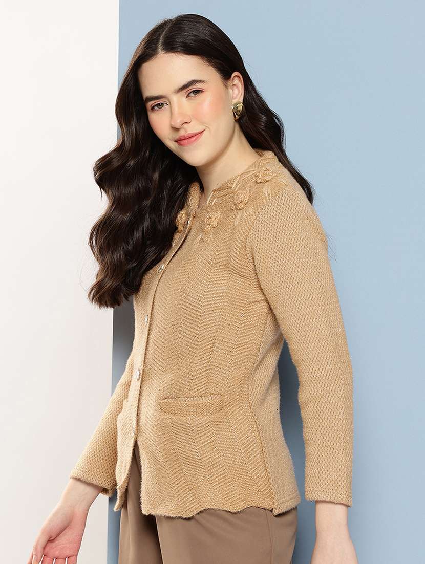 women self design long sleeve cardigan - 22033793 -  Standard Image - 1