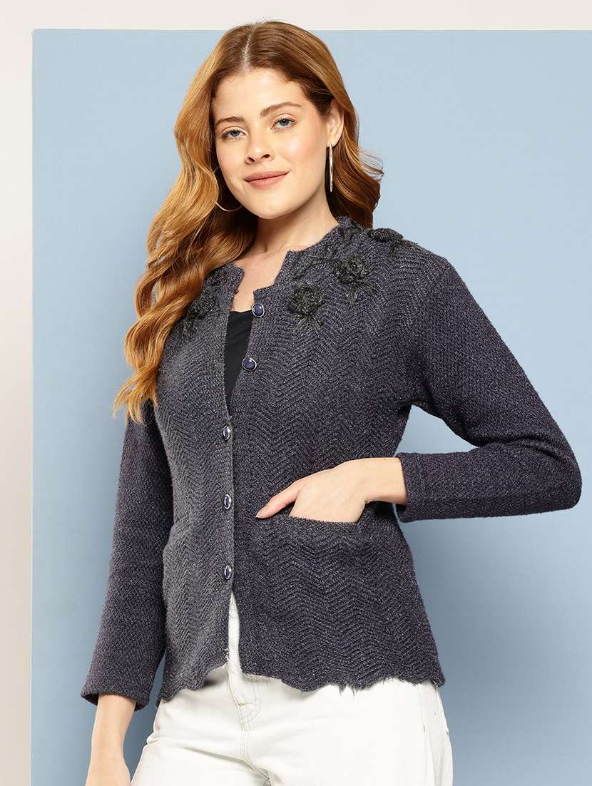 women self design long sleeve cardigan - 22033795 -  Standard Image - 1