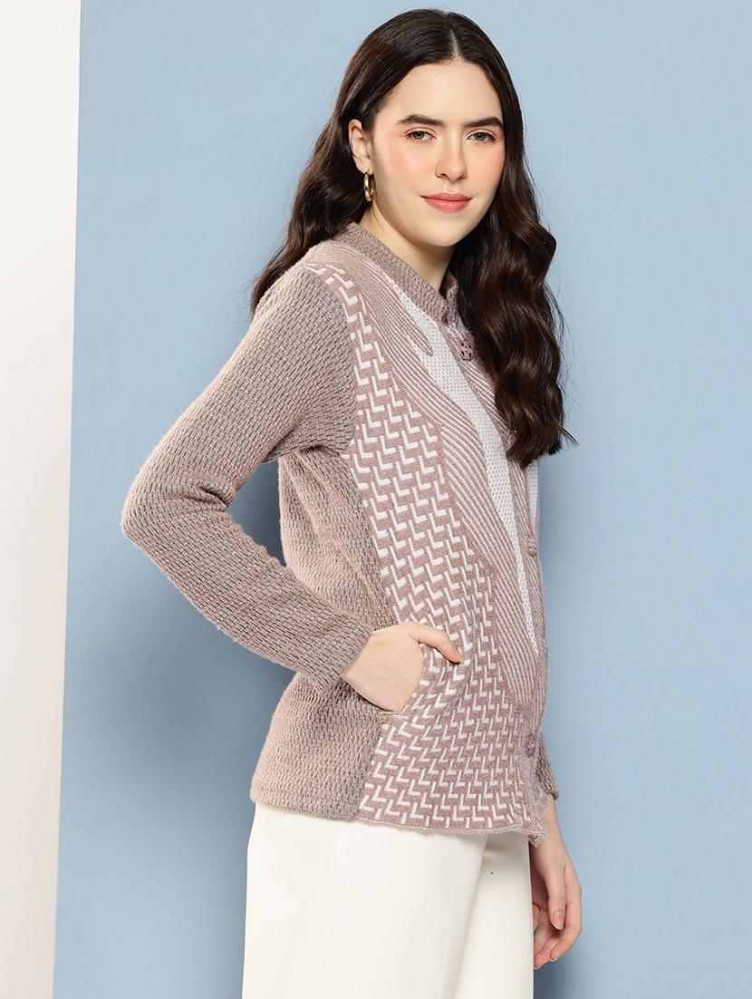 women self design long sleeve cardigan - 22033797 - Standard Image - 1