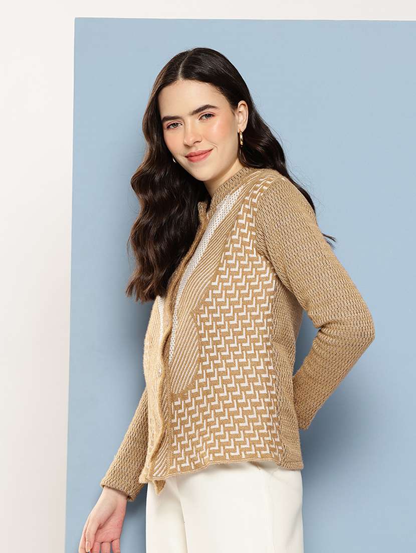 women self design long sleeve cardigan - 22033799 -  Standard Image - 1