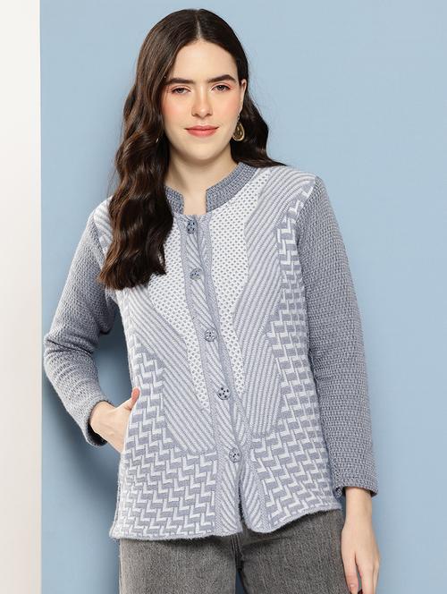 women self design long sleeve cardigan - 22033800 - Standard Image - 0