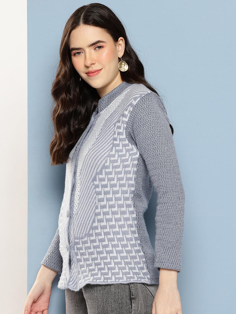 women self design long sleeve cardigan - 22033800 - Standard Image - 1