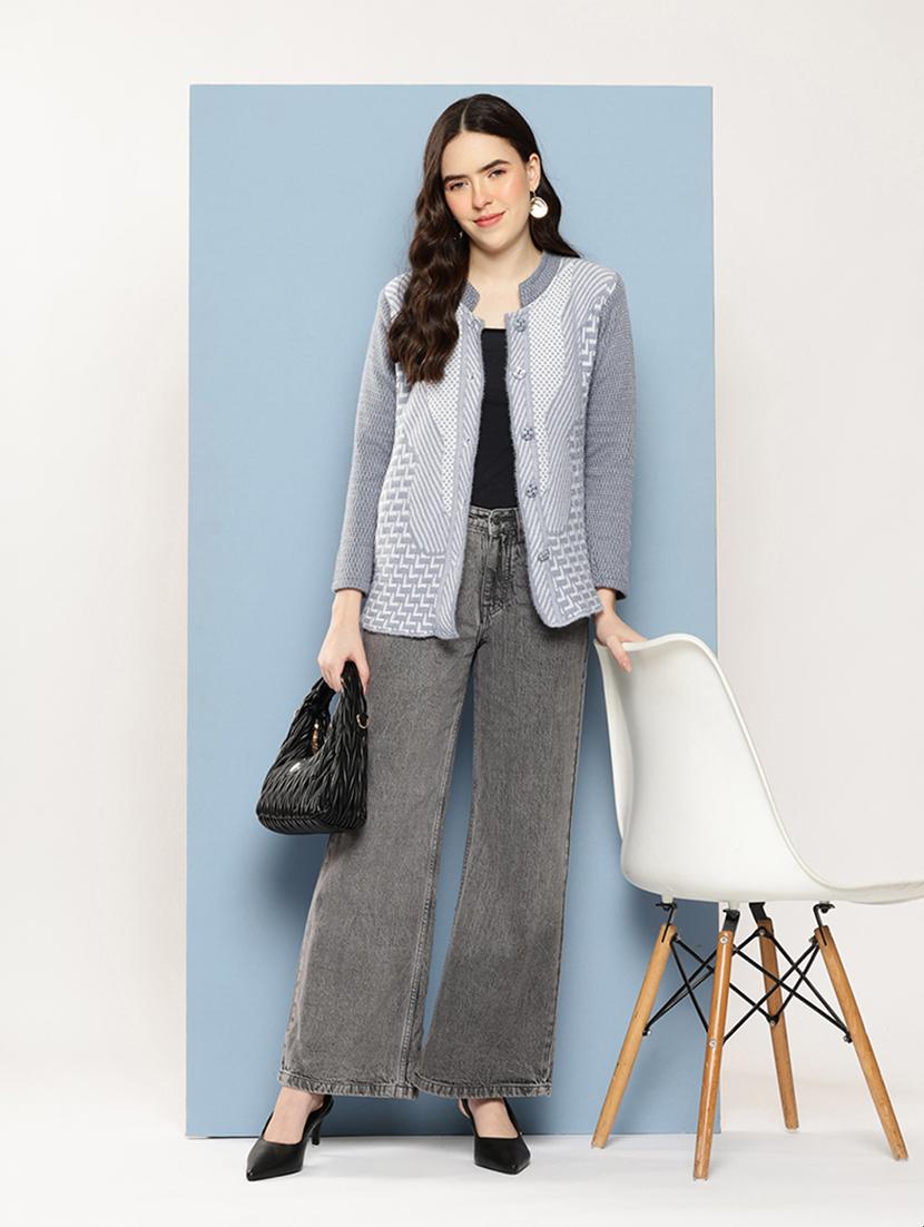 women self design long sleeve cardigan - 22033800 - Standard Image - 4