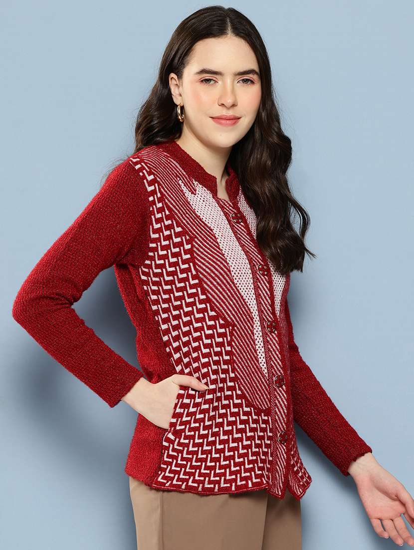 women self design long sleeve cardigan - 22033801 -  Standard Image - 1