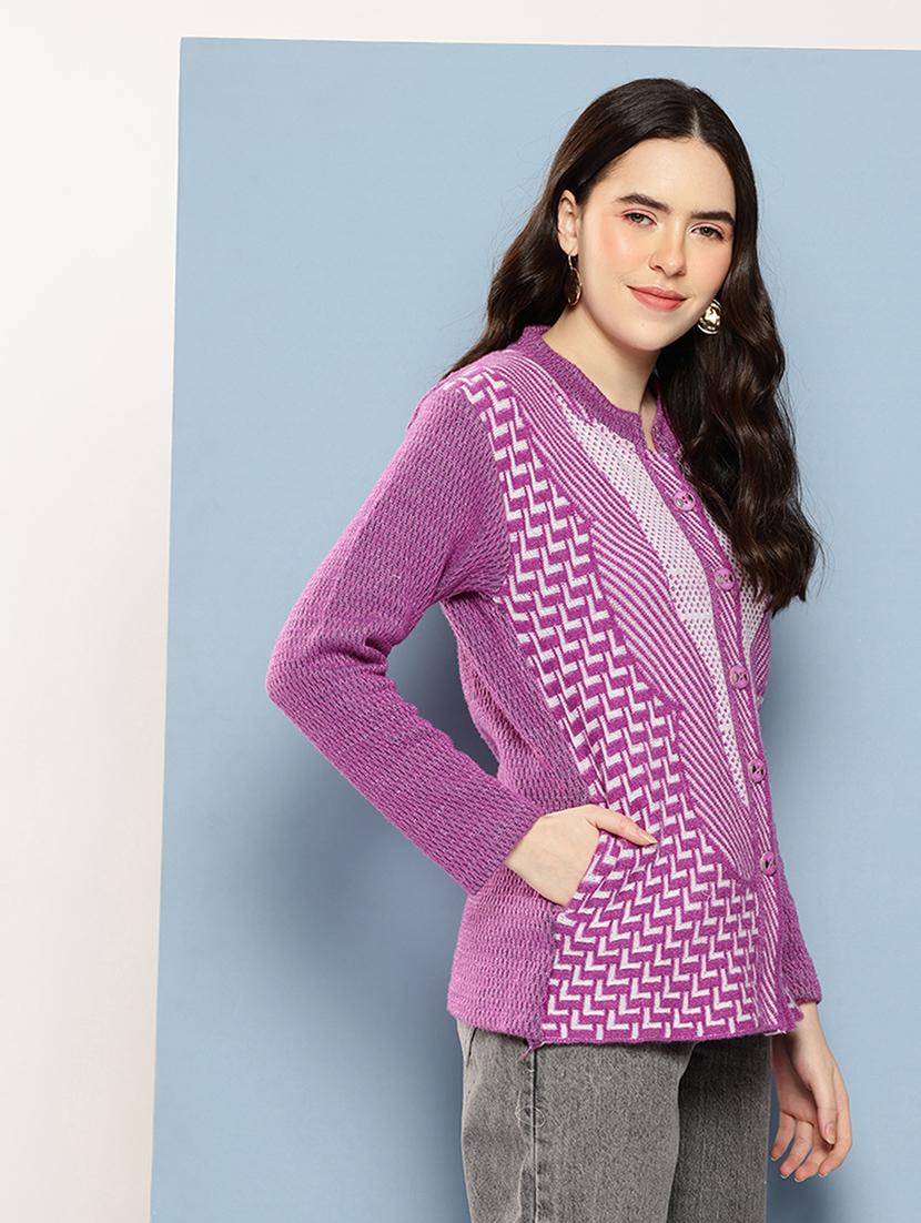women self design long sleeve cardigan - 22033802 - Standard Image - 1