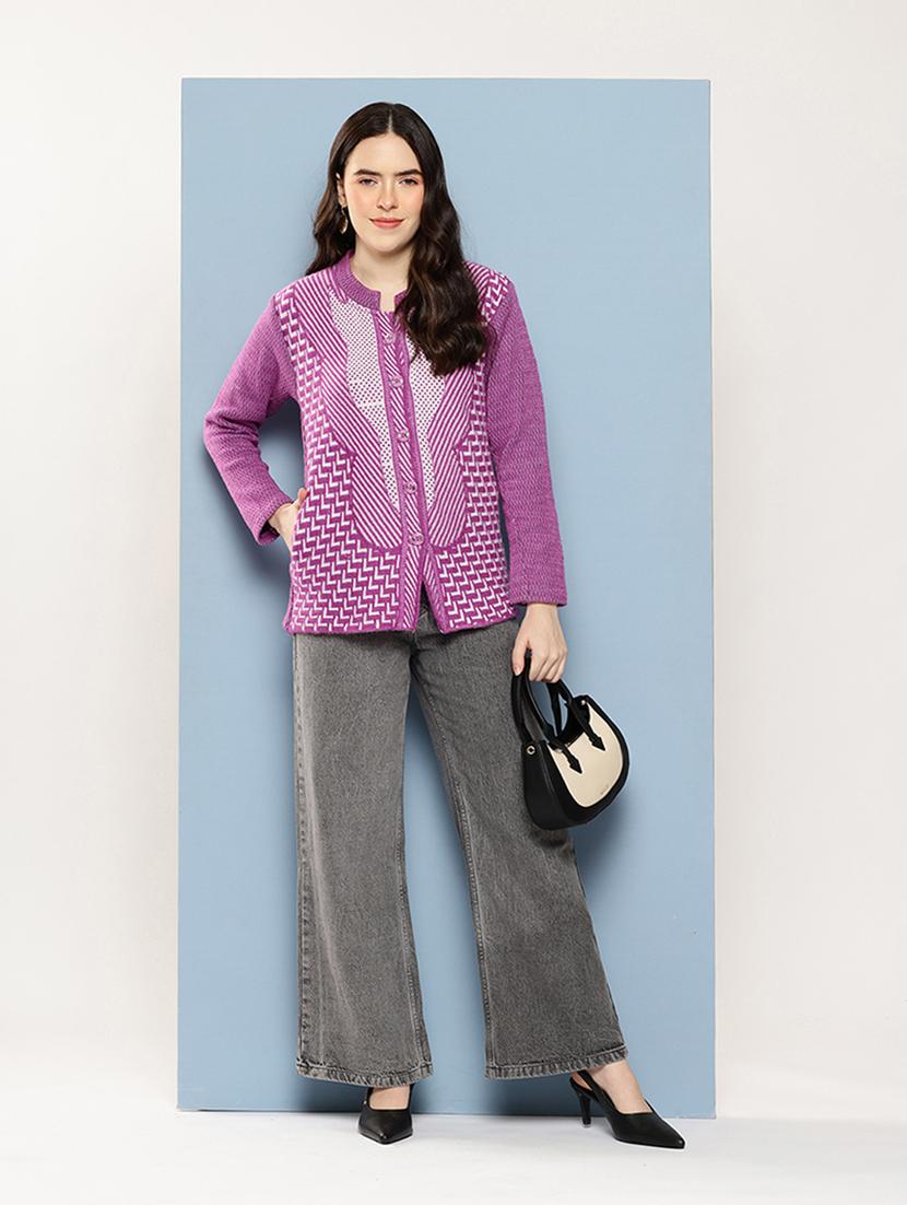 women self design long sleeve cardigan - 22033802 - Standard Image - 4