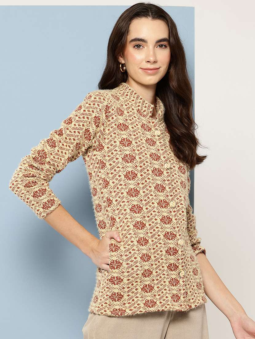 women self design long sleeve cardigan - 22033804 -  Standard Image - 1