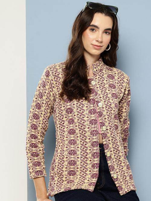 women self design long sleeve cardigan - 22033806 - Standard Image - 0