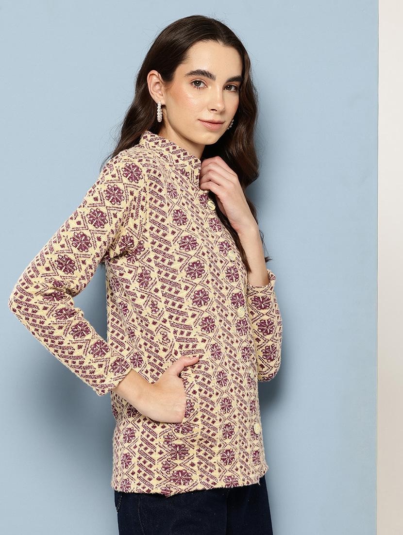 women self design long sleeve cardigan - 22033806 - Standard Image - 1