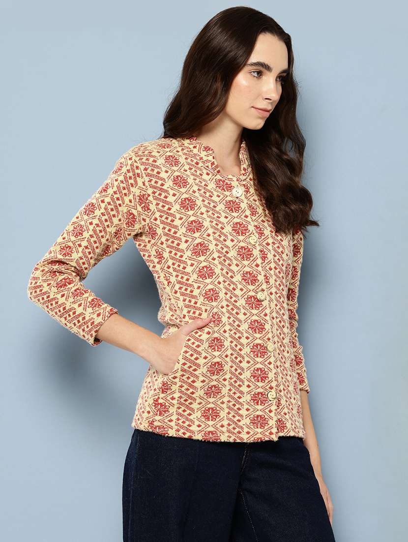 women self design long sleeve cardigan - 22033807 -  Standard Image - 1